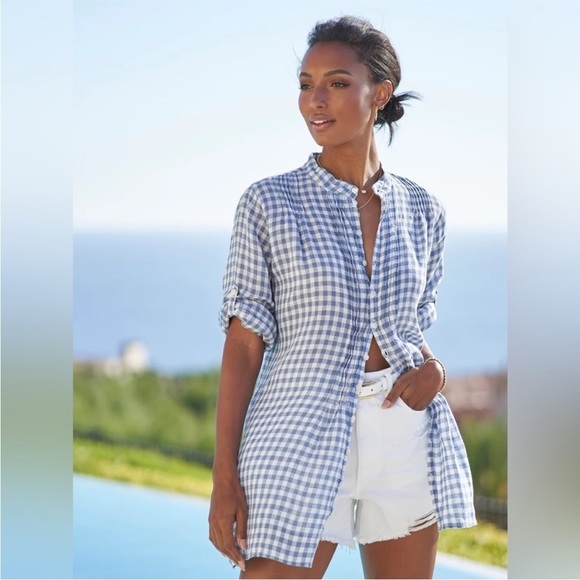 CP Shades Tops - CP Shades Blue and White Checkered Blouse
